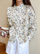 Floral Print Ruffle Trim Button Front Shirt